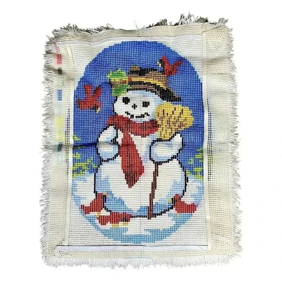 Holiday Large Snowman Completed Latch Hook Rug Christmas Wall Hanging Decor - Picture 4 of 4